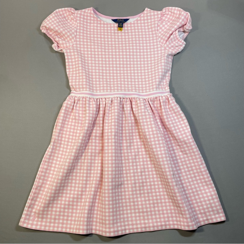 Polo Ralph Lauren Girls' Gingham Ponte Dress, Puff Sleeves - GIrls XL (16)